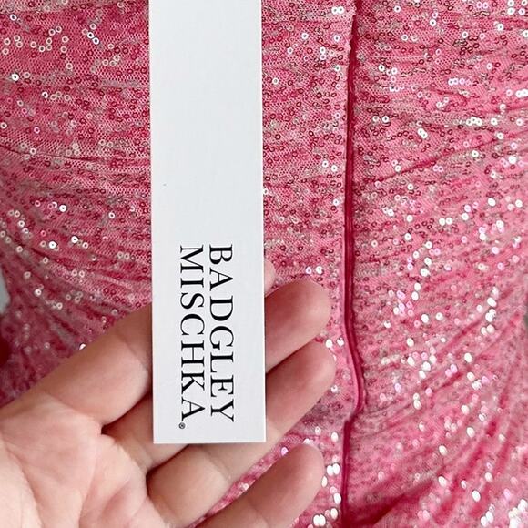Badgley Mischka Ruched Sequin Cocktail Dress 2 Pink NWT - Picture 10 of 11